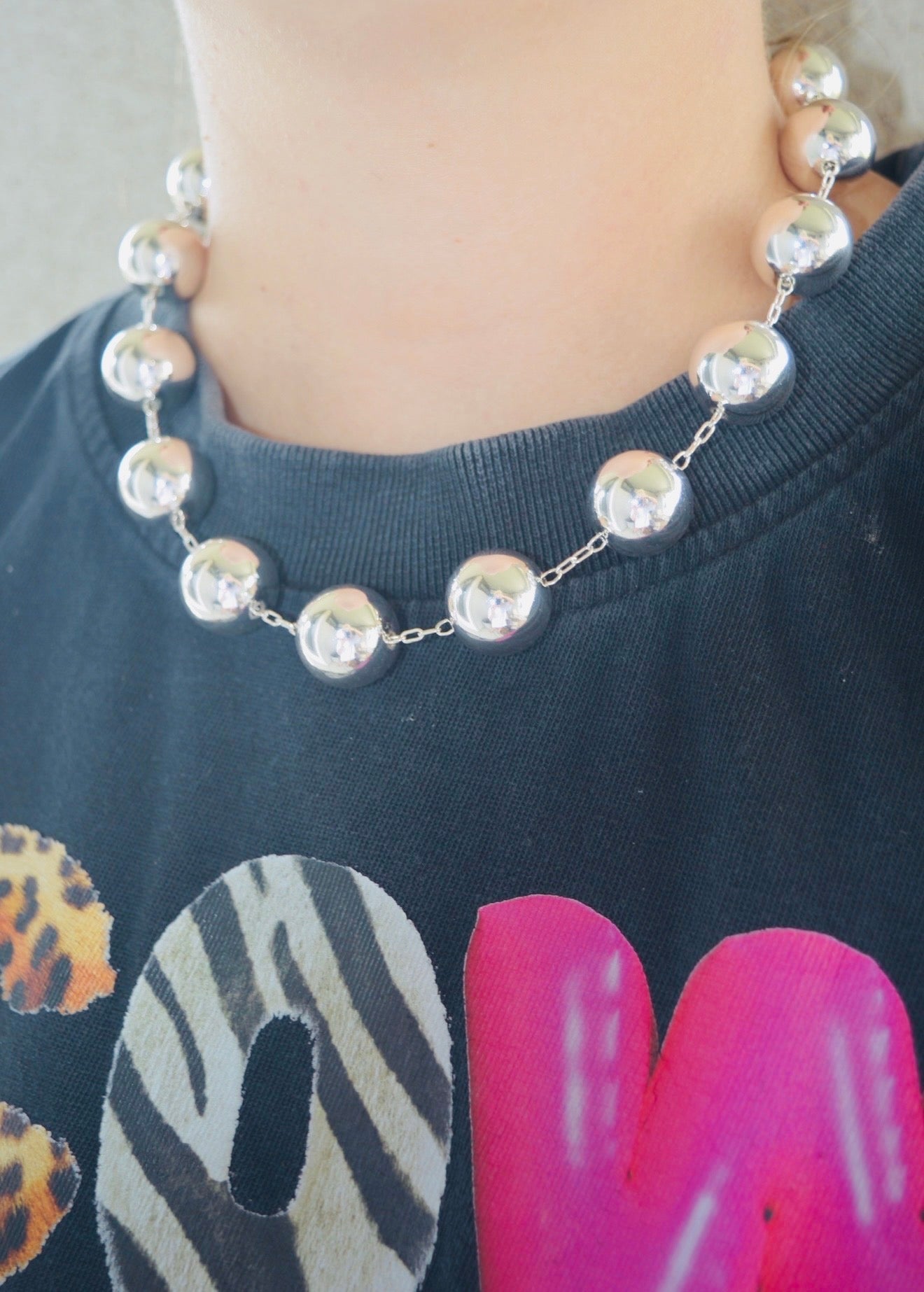 Chunky Silver Bead Necklace