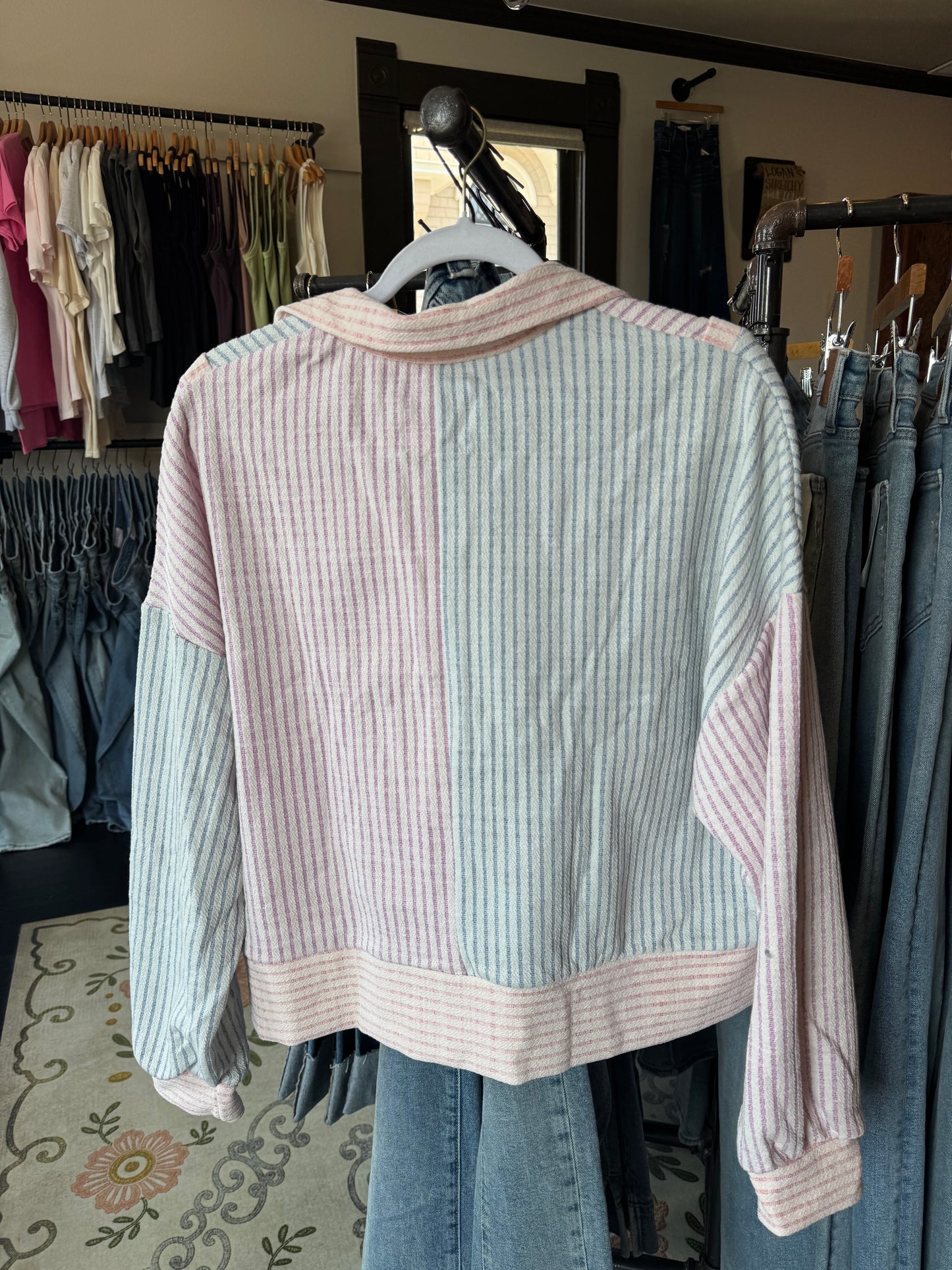 Pinned Stripped Quarter Zip