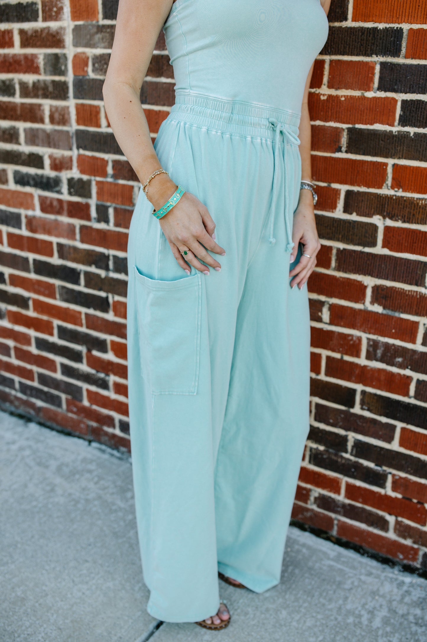 Strapless Mineral Wash Turquoise Romper 