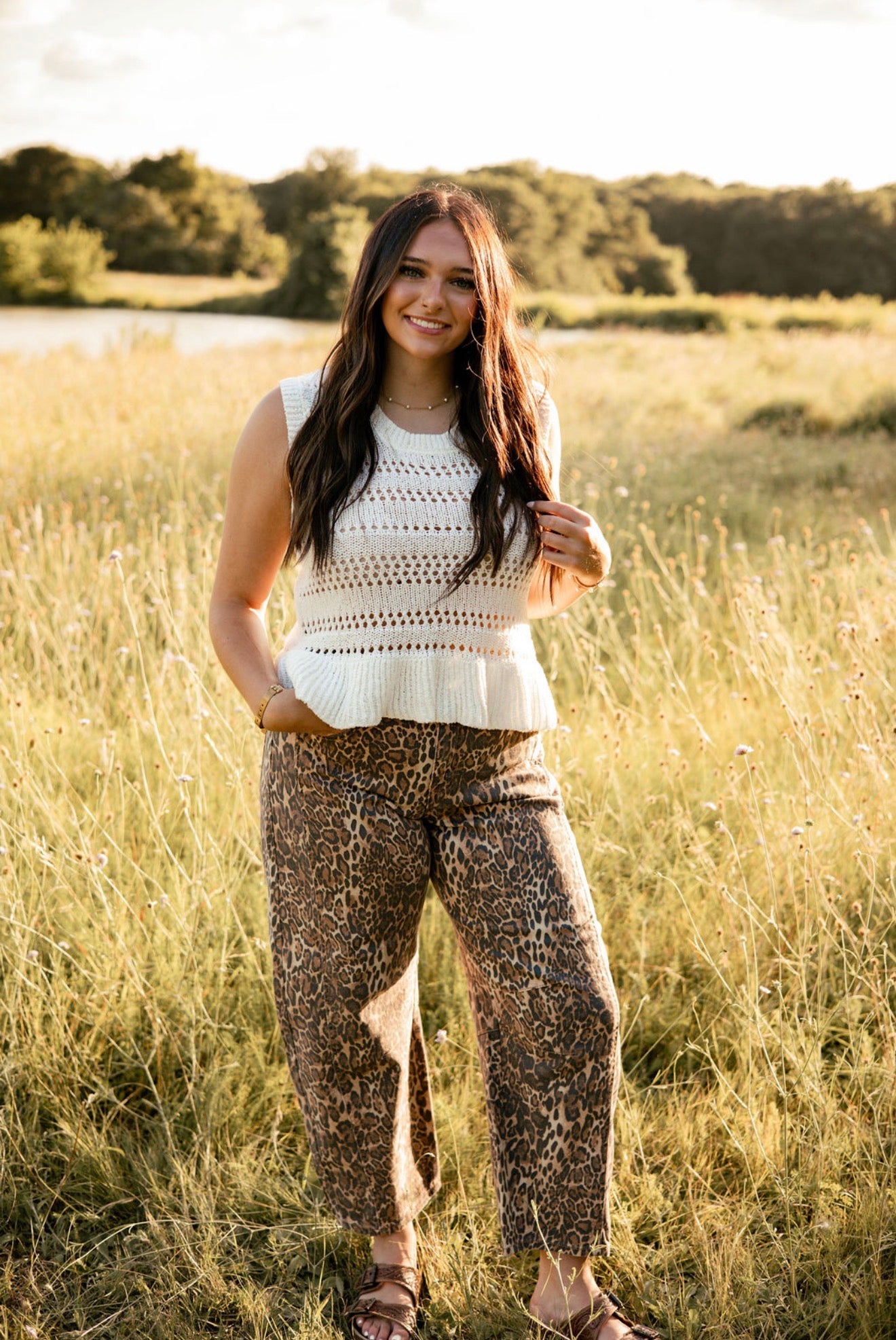 Leopard Mid Waisted Barrel Jeans