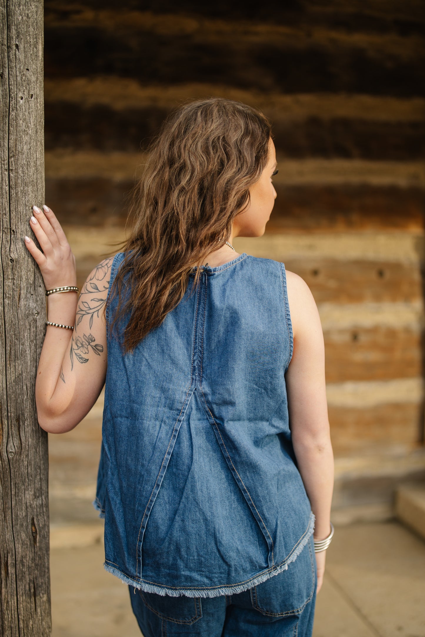 Washed Denim Tank & Wide-Leg Pants Set
