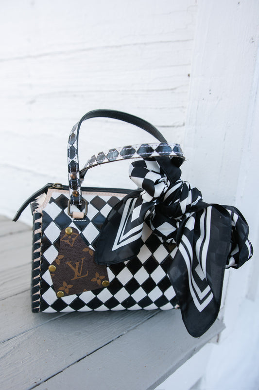 LV Black White Checkered Speedy Bag