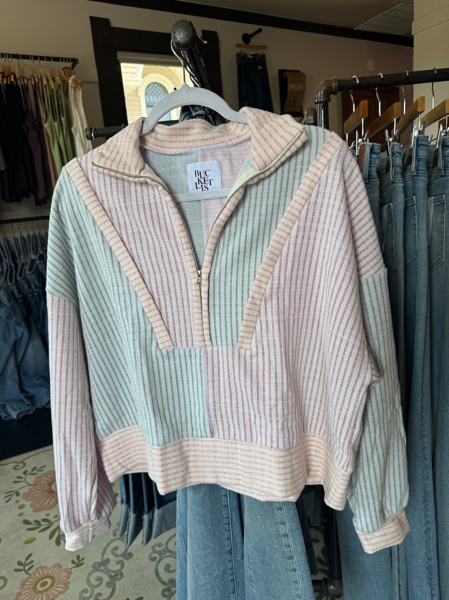 Pinned Stripped Quarter Zip