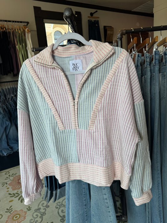 Pinned Stripped Quarter Zip