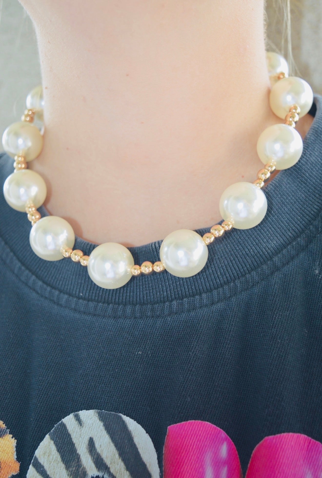 Chunky Gold & Pearl Necklace