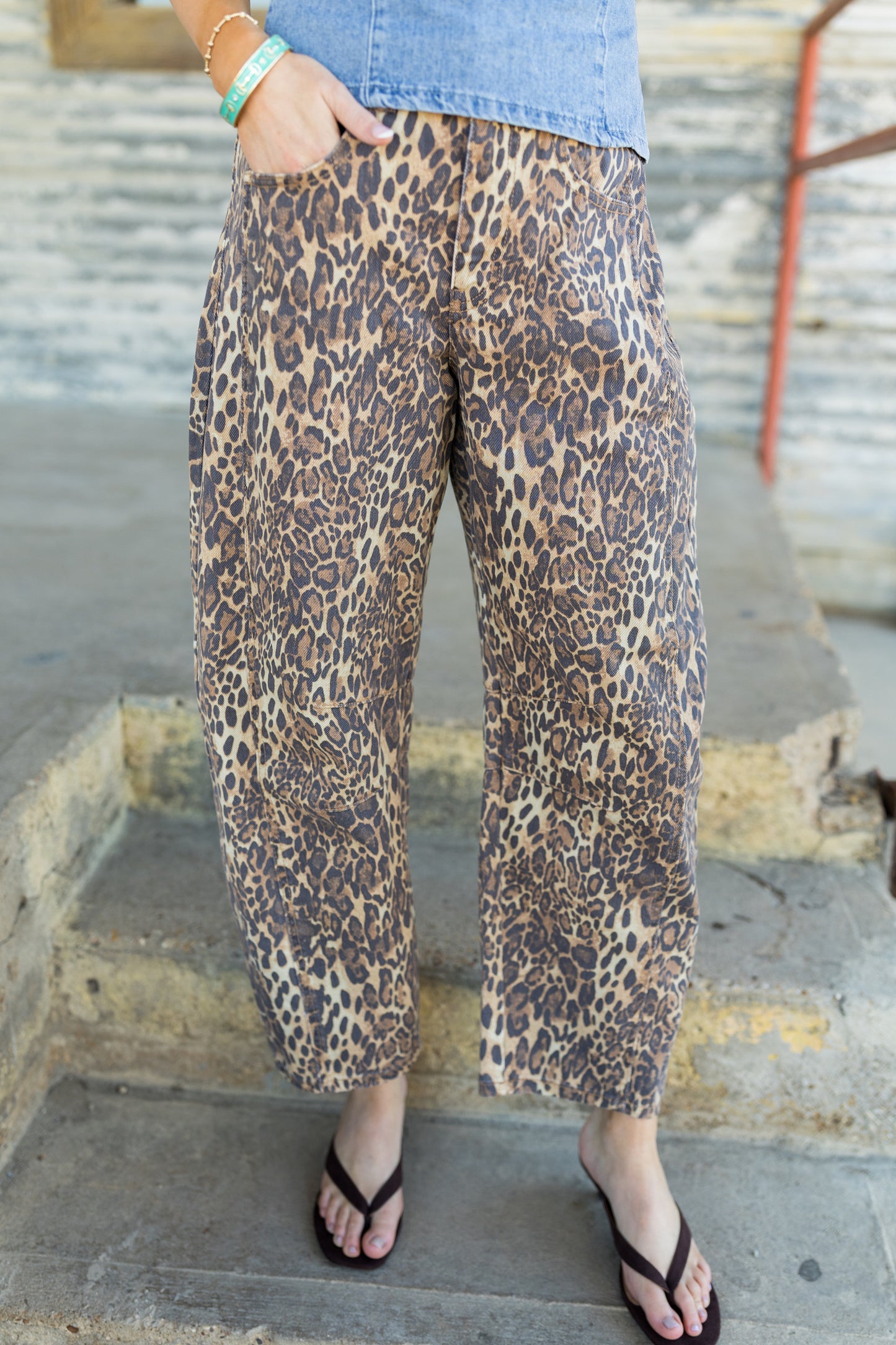 Leopard Mid Waisted Barrel Jeans