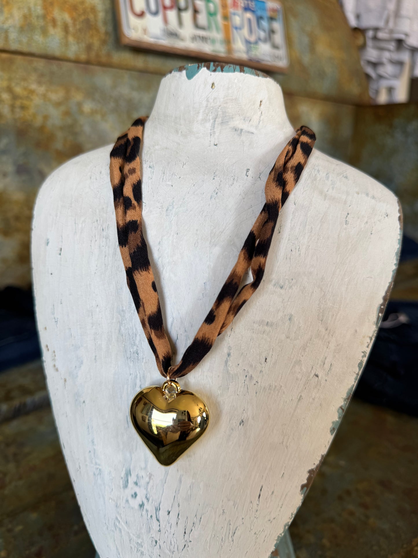 Leopard Print Rope Heart Necklace
