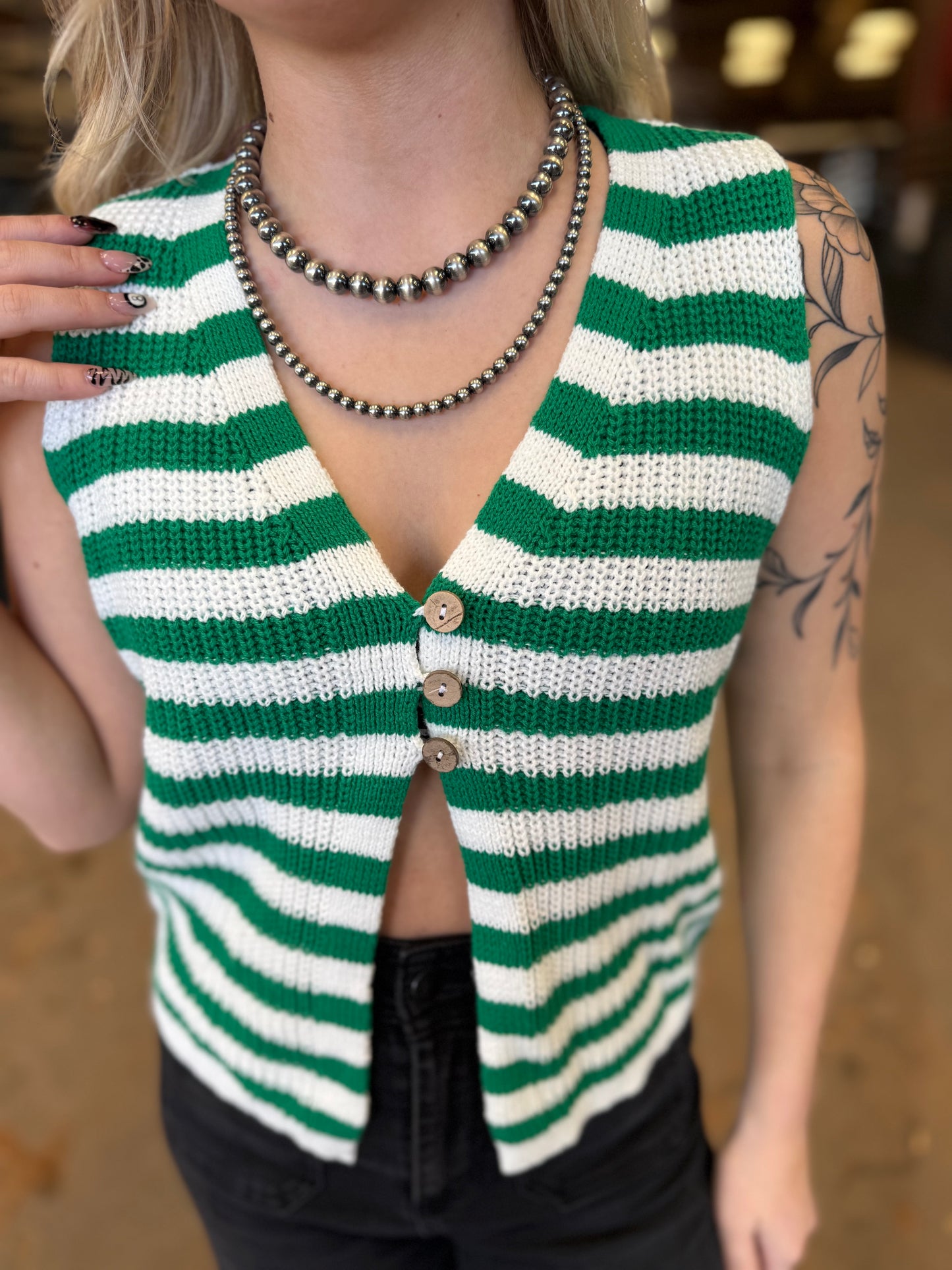 Green Stripped Sweater Vest