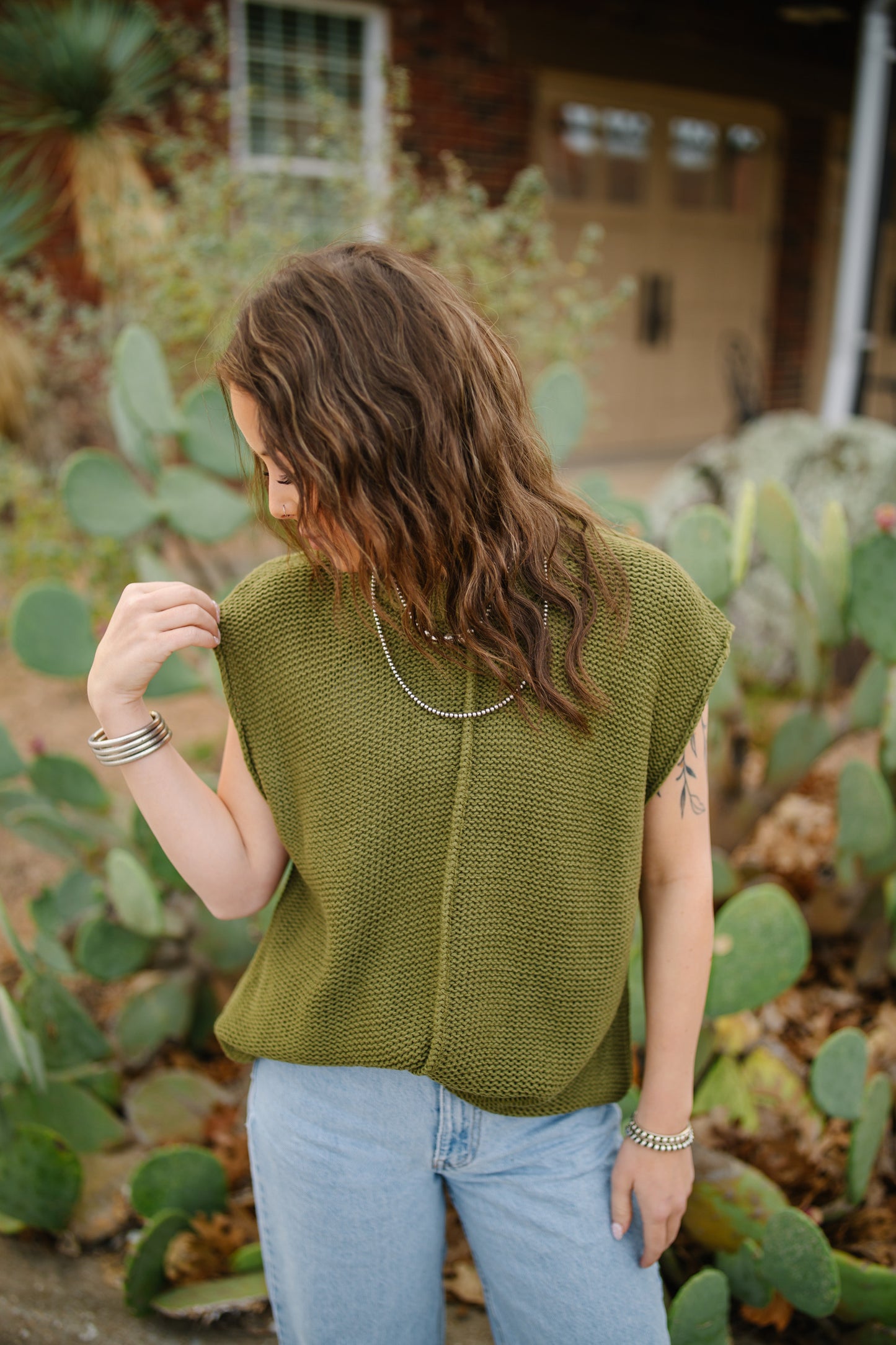 Olive Green Sleeveless knitted Top
