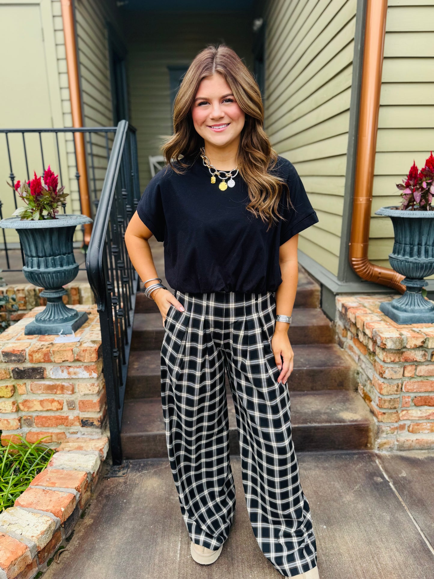 Plaid Wide Leg Pants