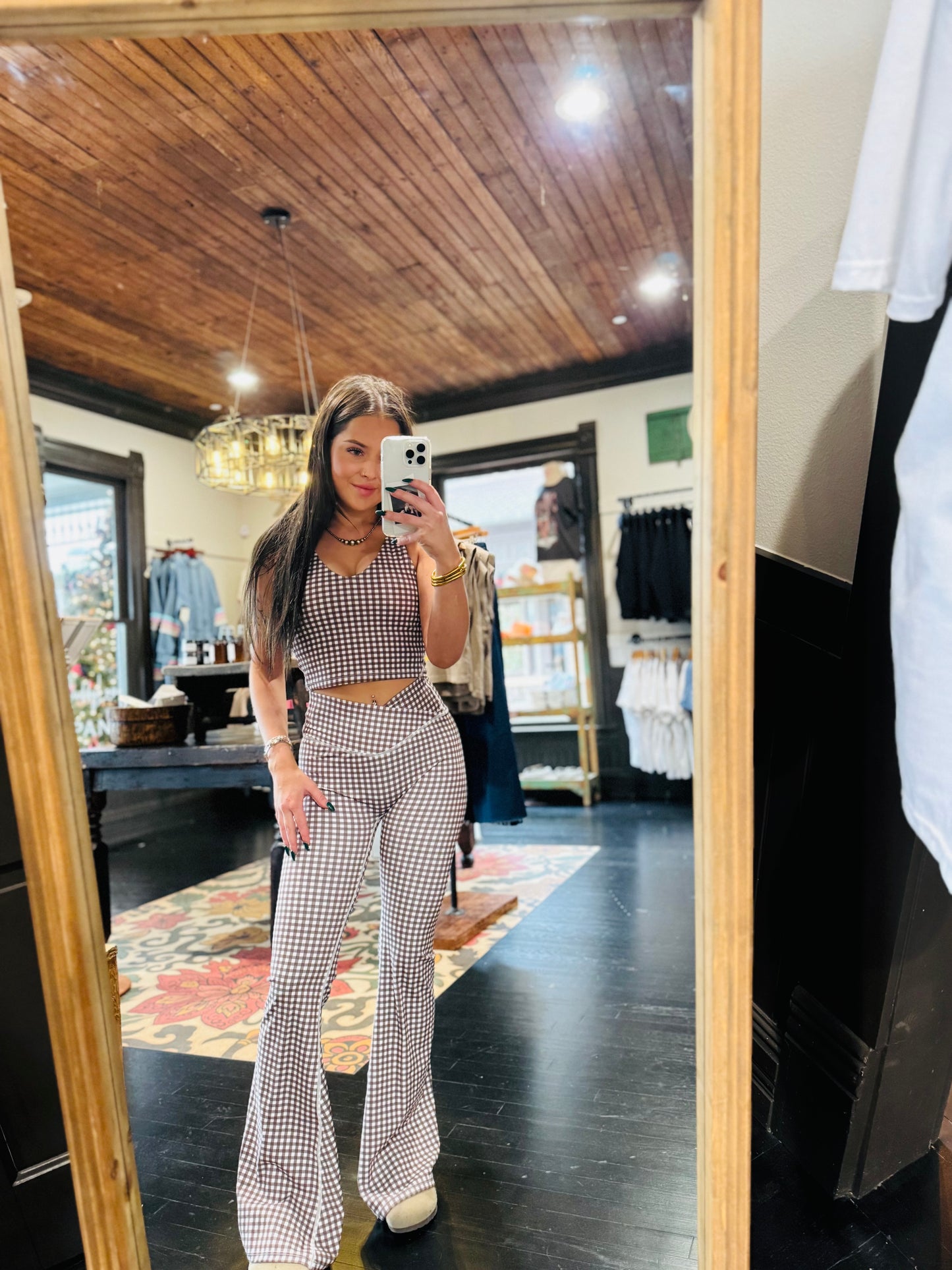 Brown Checkered Yoga Pants
