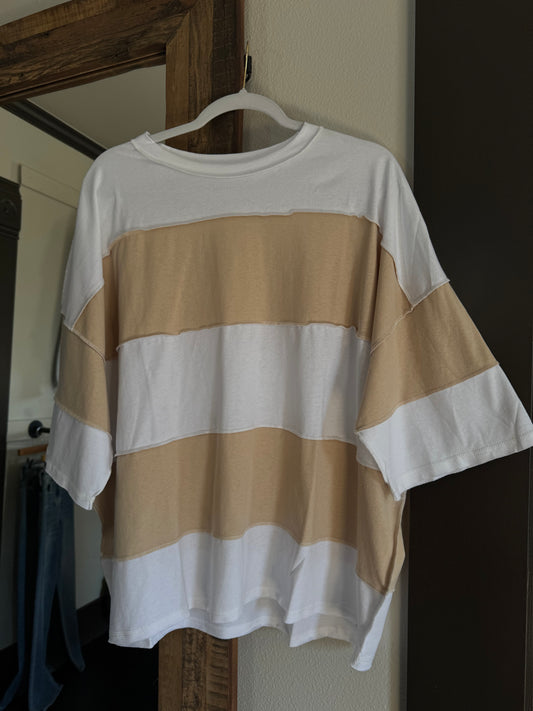 White and Oat Color Block Shirt
