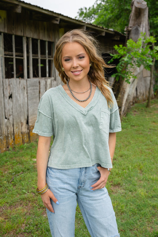 Washed V Neck Top