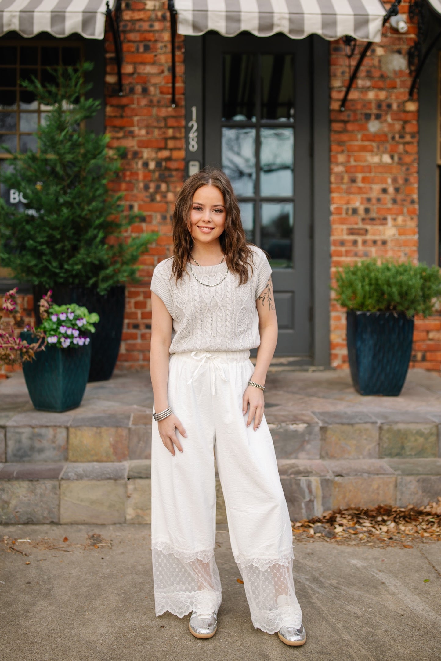 Lace Trim Wide Leg Pants