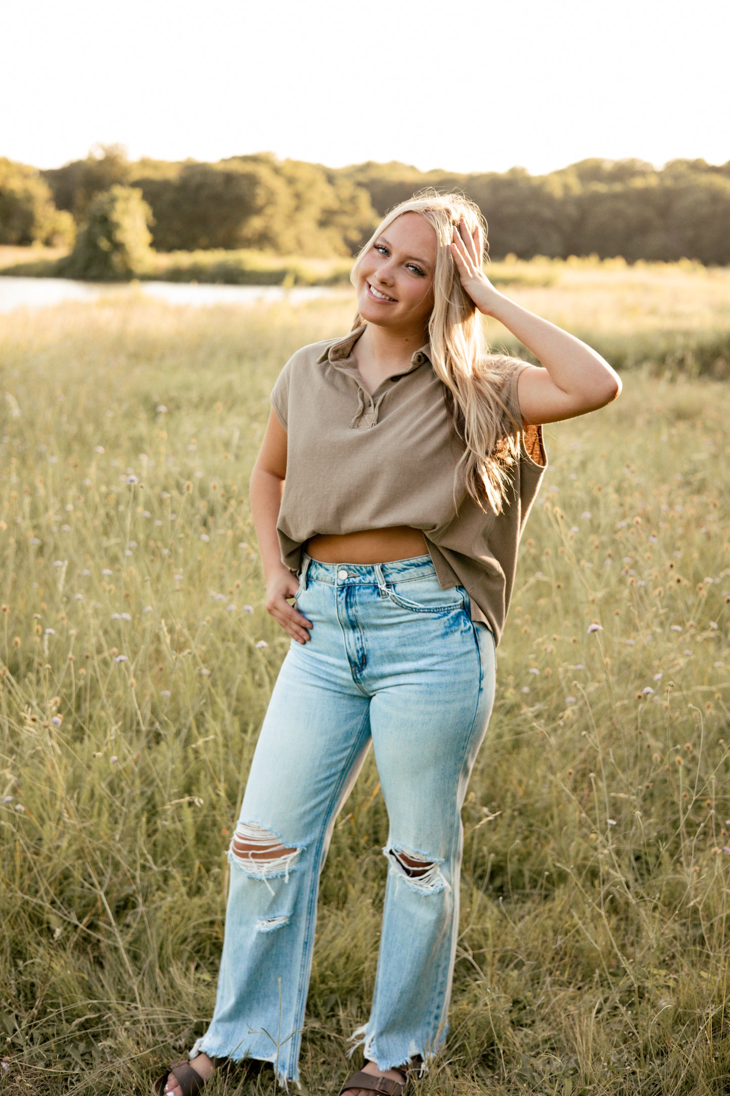Sleeveless Polo Oversized Top