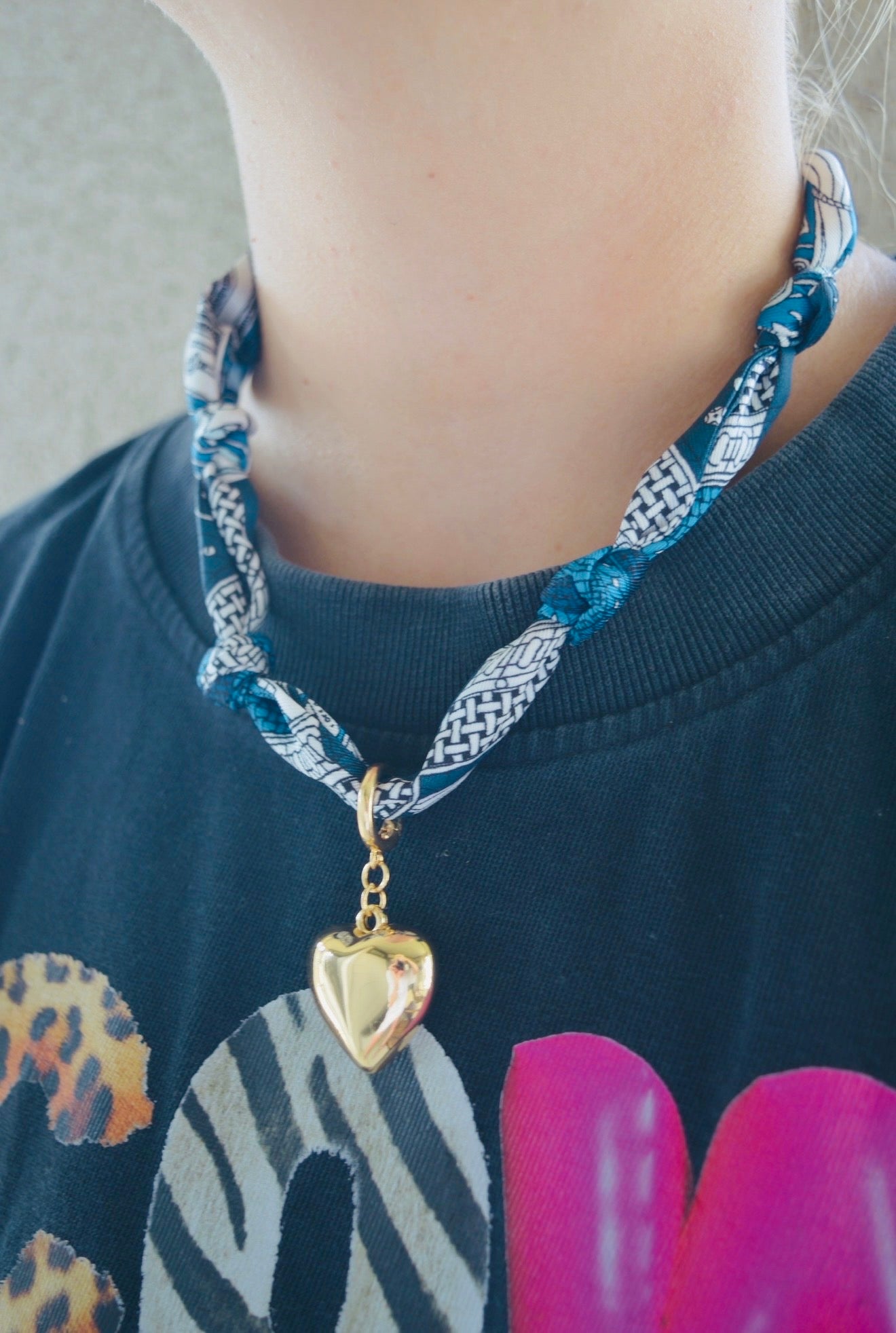 Blue Bandana Heart Necklace