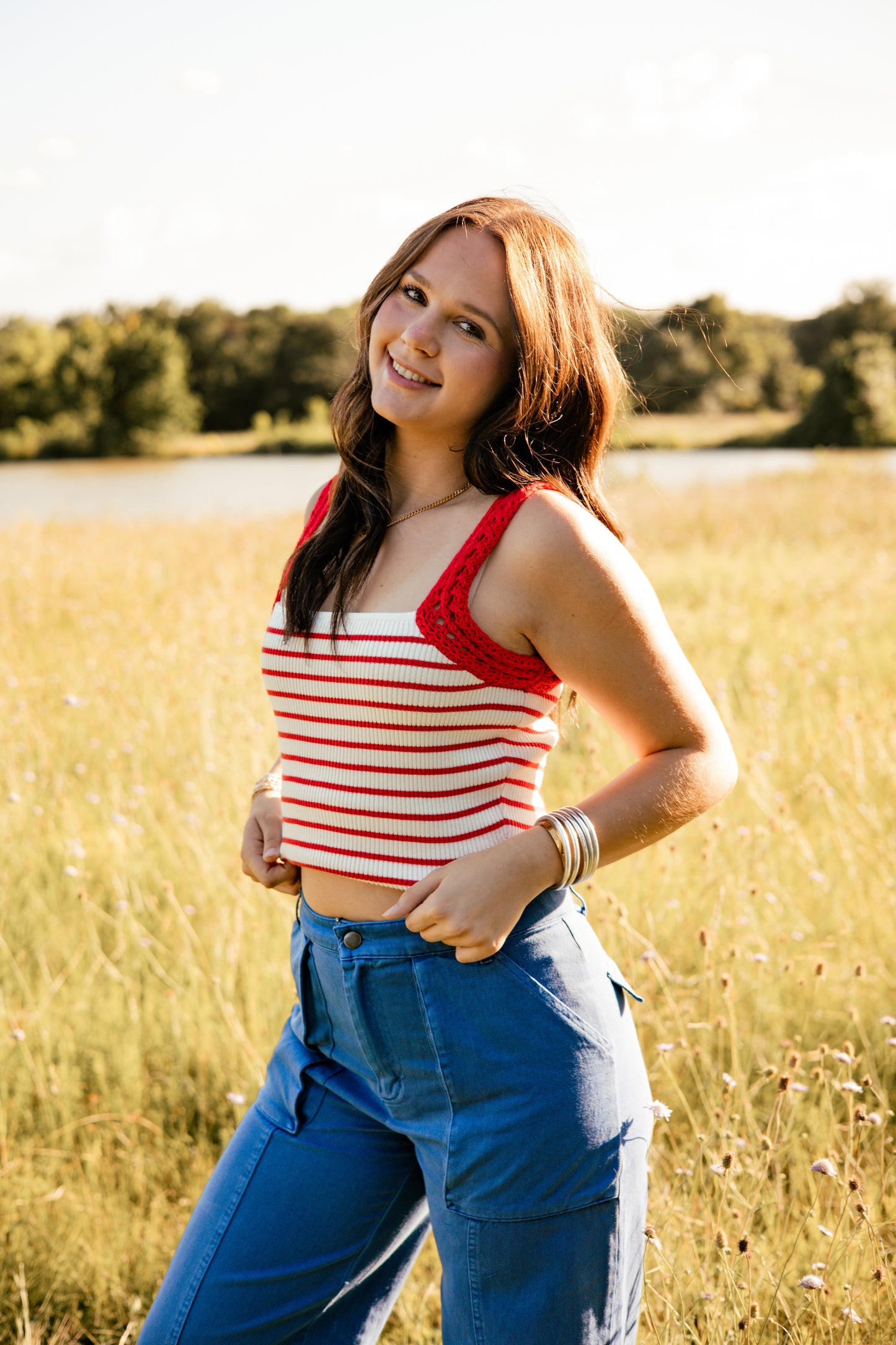 Crochet Red Stripped Tank Top