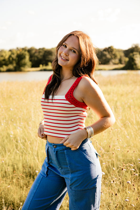 Crochet Red Stripped Tank Top