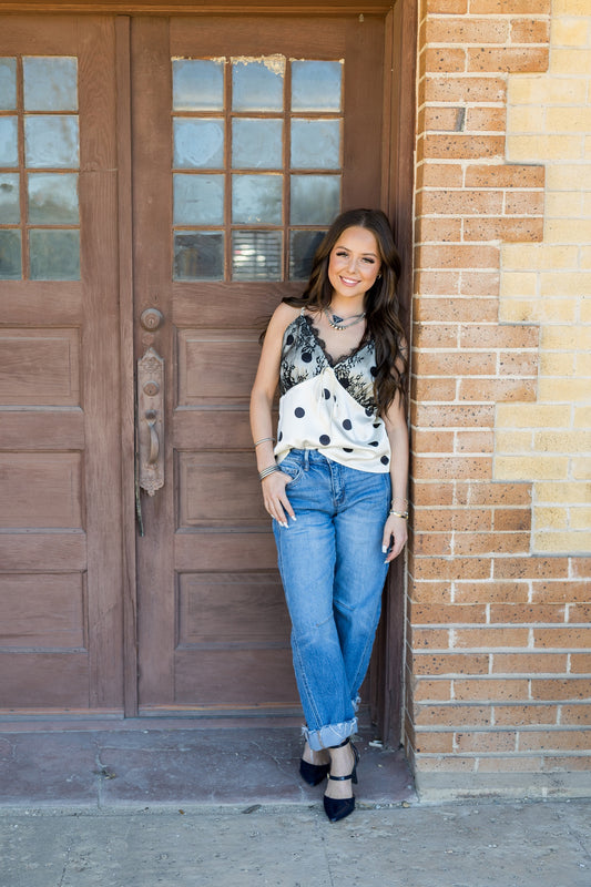 Satin Lace Polka Dot Top