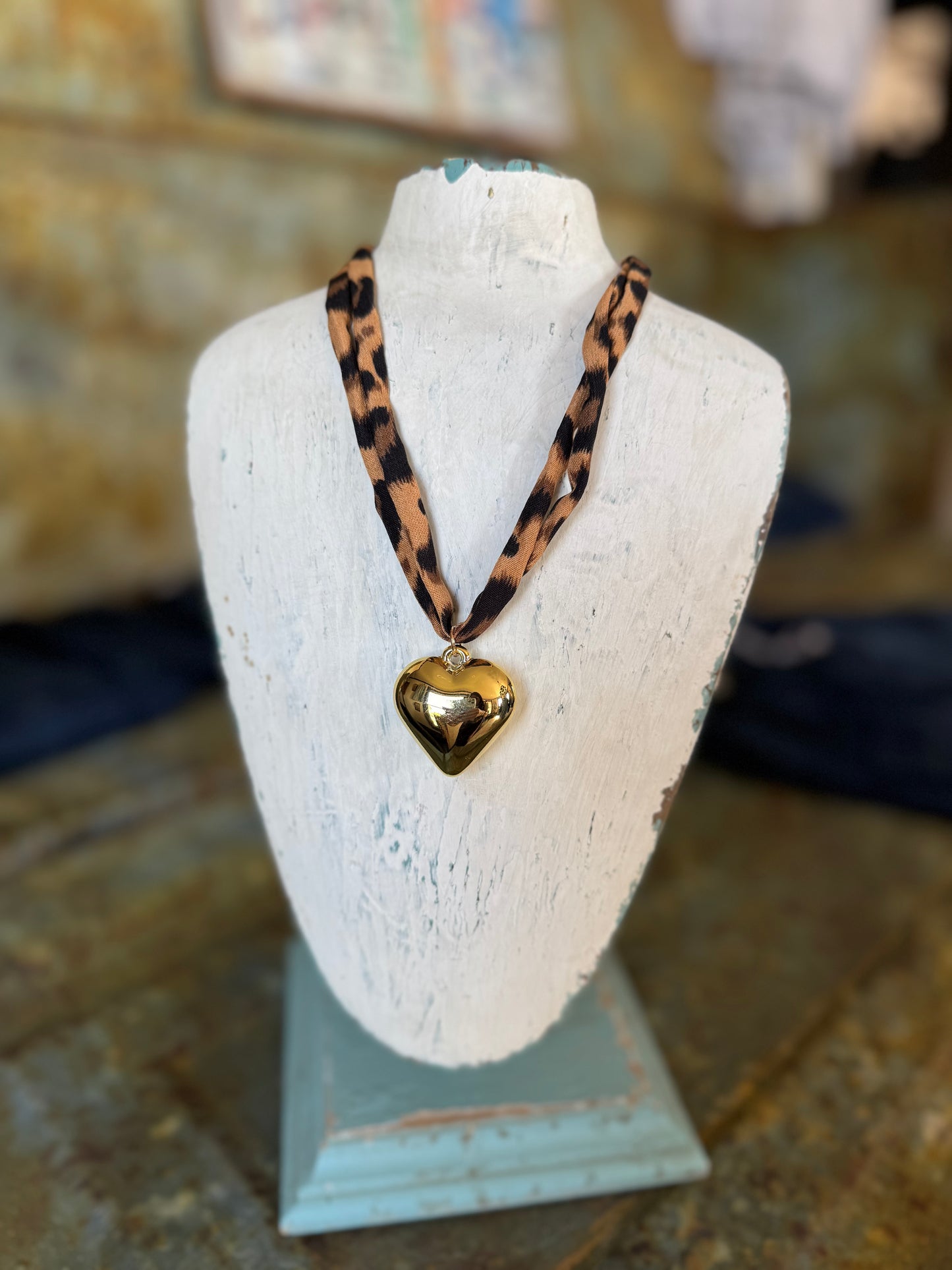 Leopard Print Rope Heart Necklace