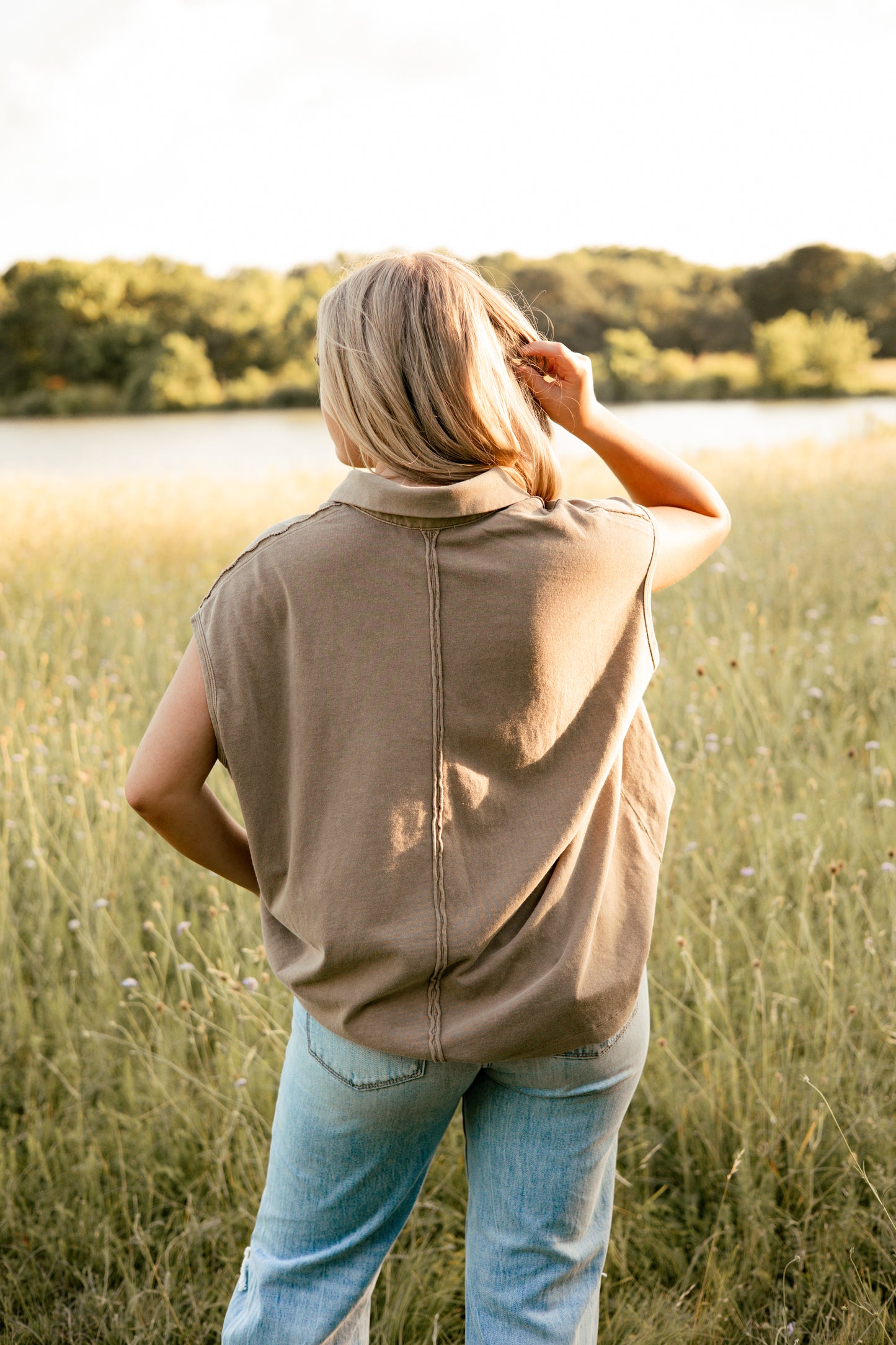 Sleeveless Polo Oversized Top