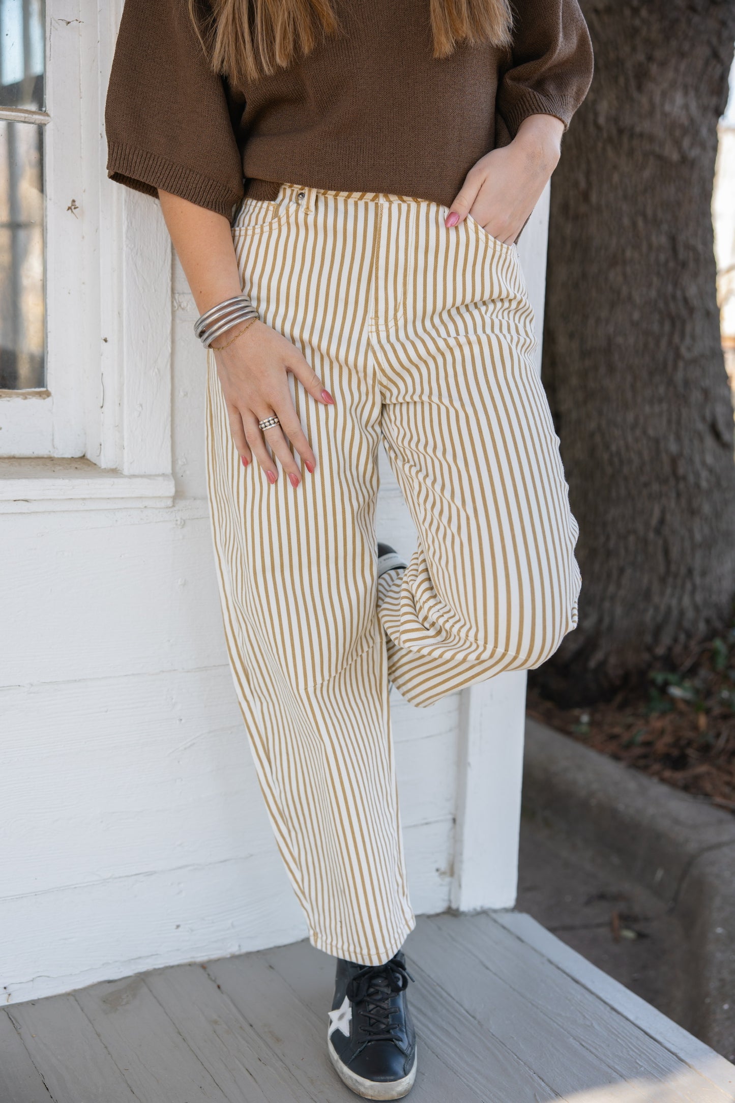 Stripped Casual Barrel Jeans