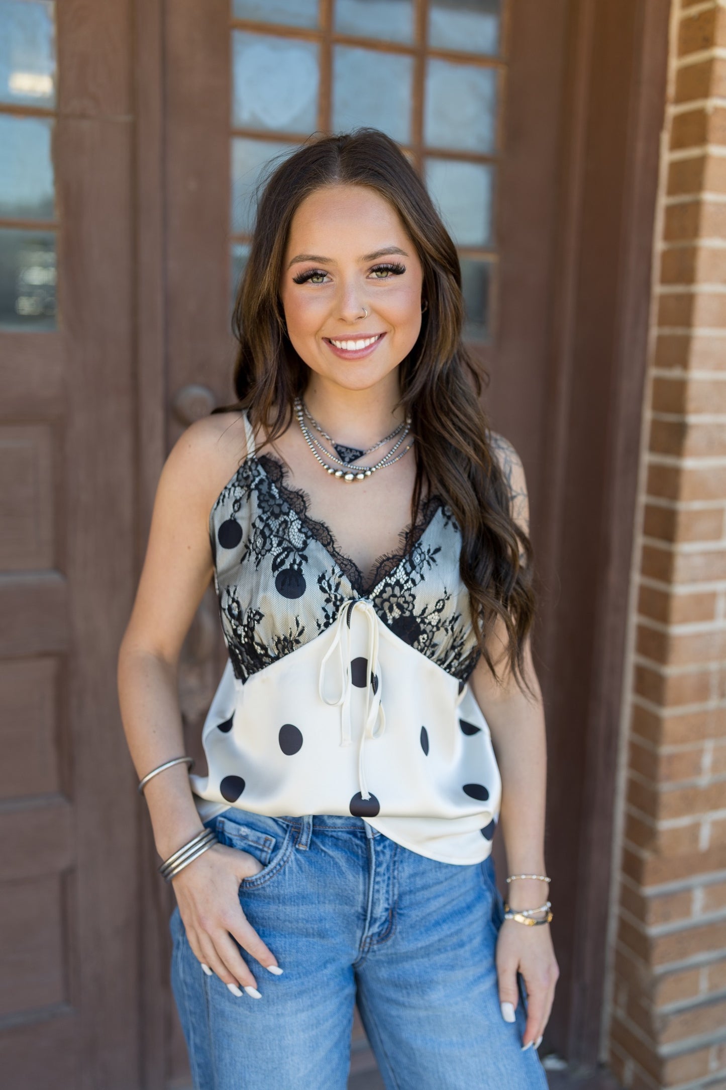 Satin Lace Polka Dot Top