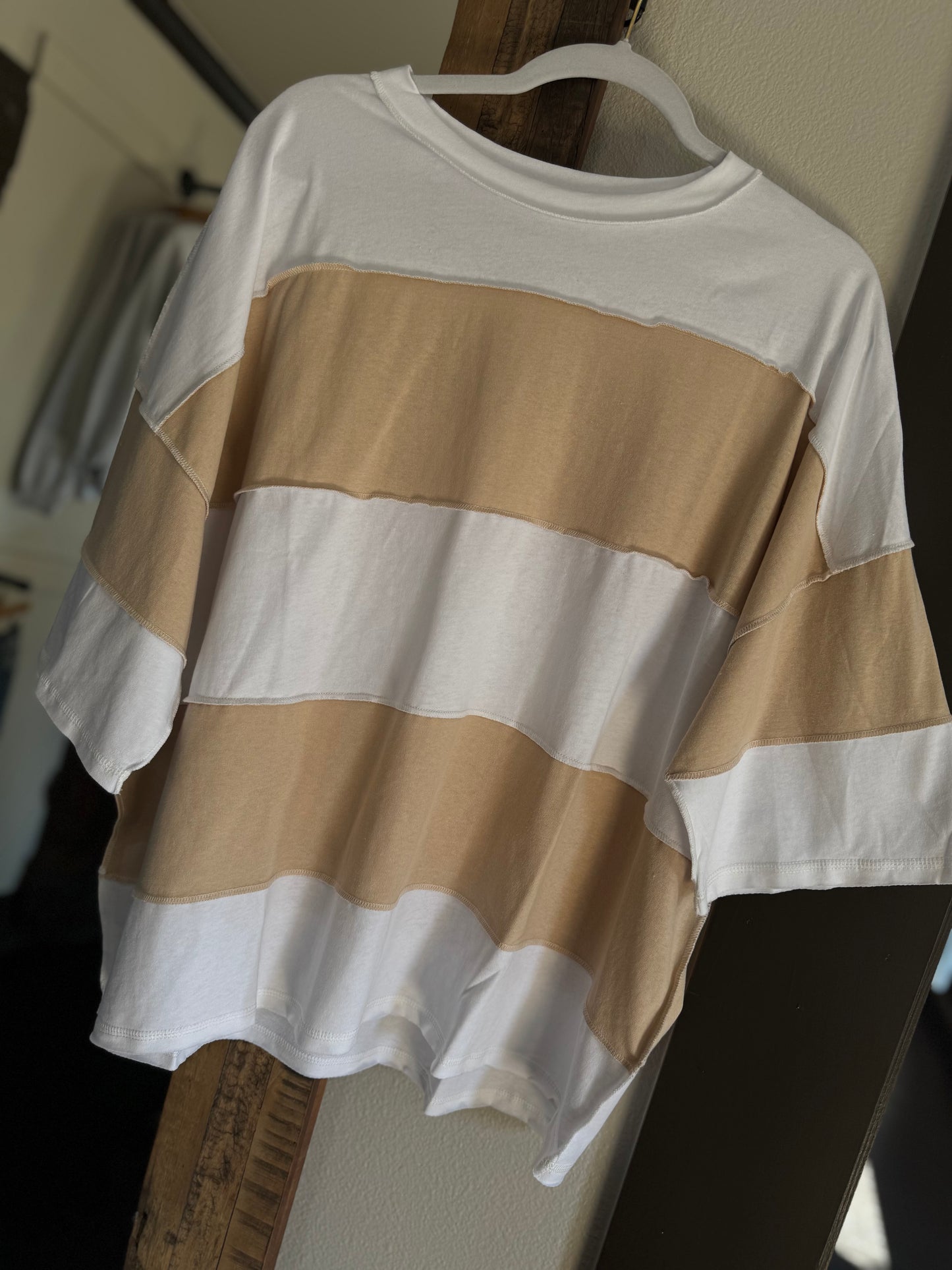White and Oat Color Block Shirt