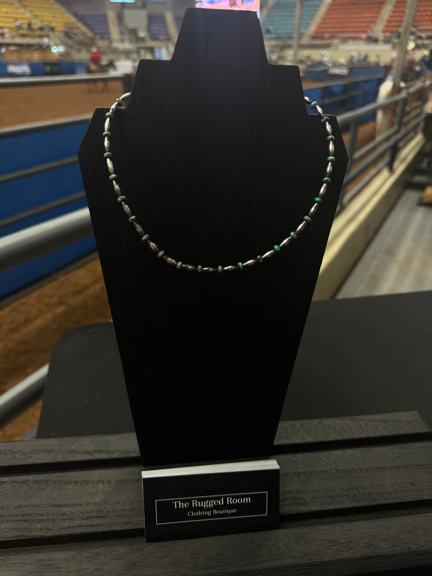 14.5inch turquoise rondelle sterling silver necklace