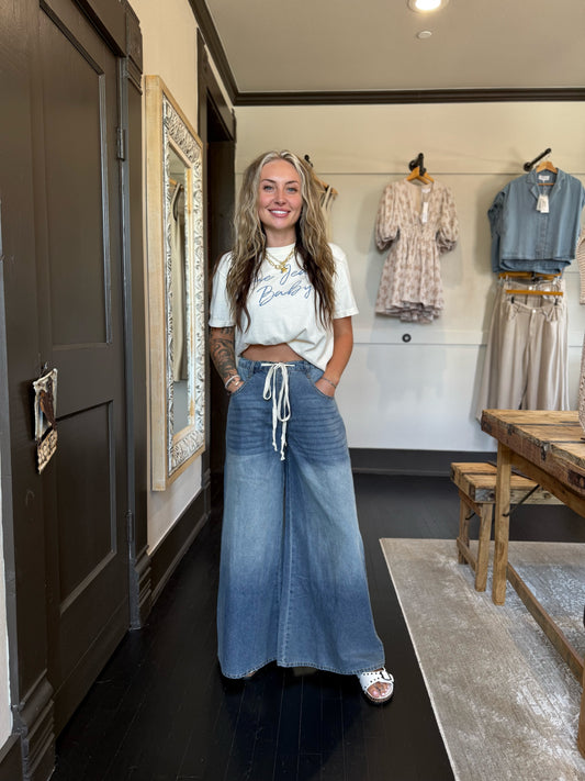 Tie Wide Leg Denim