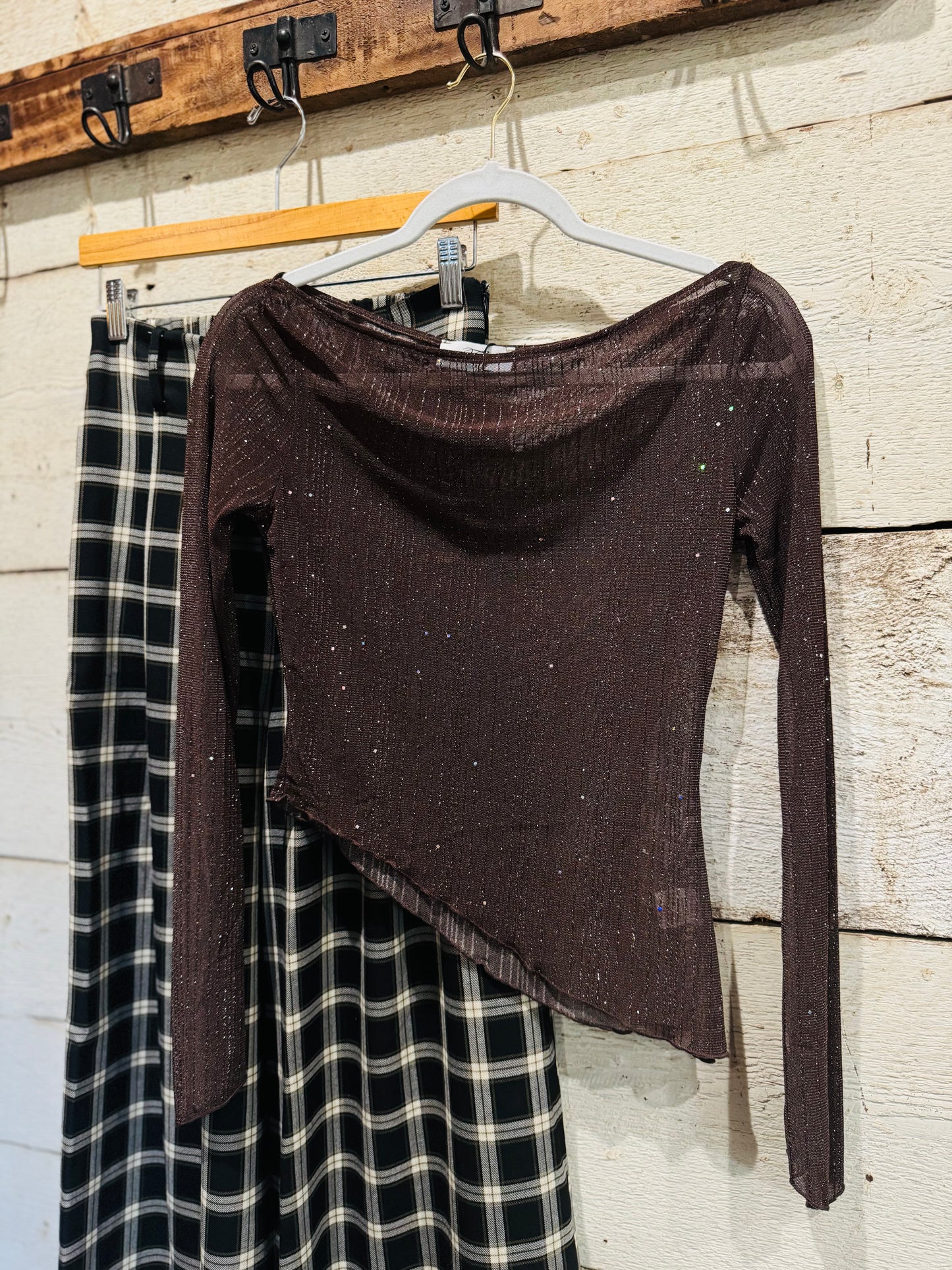 Brown Sparkle Mesh Top