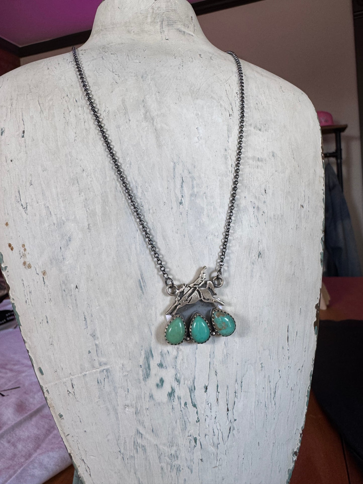 3 Stone Bucking Horse Necklace