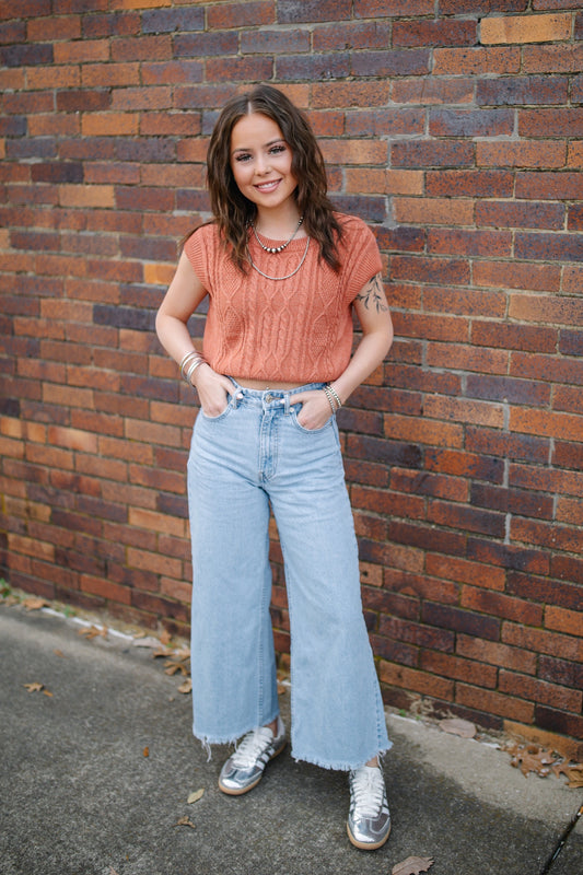 Burnt Orange Cable Knit Sweater