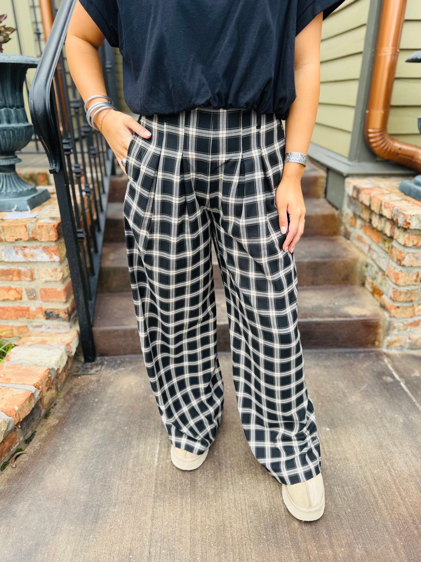 Plaid Wide Leg Pants