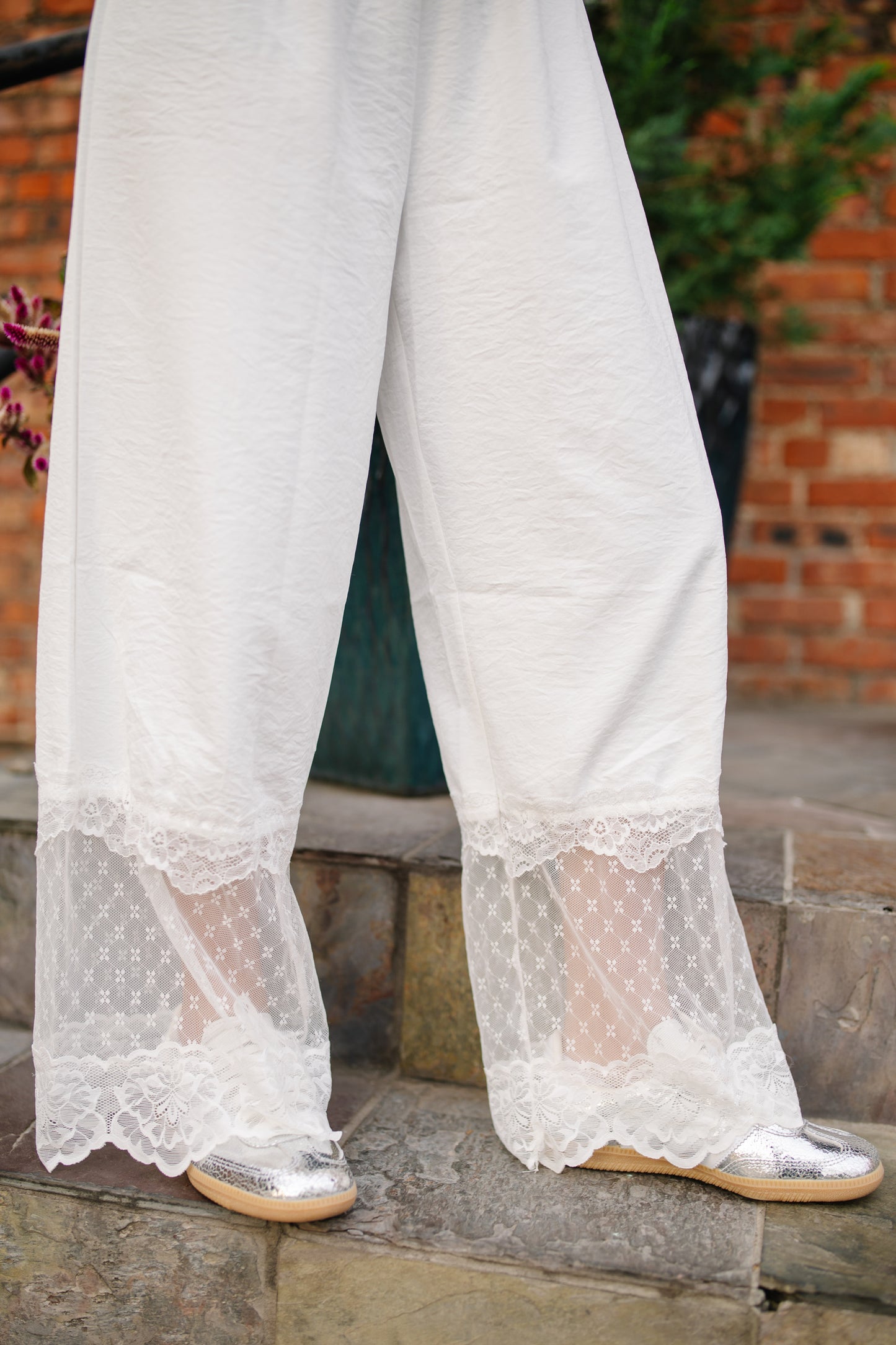 Lace Trim Wide Leg Pants