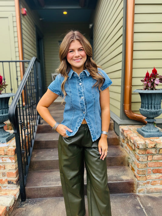￼ Denim Button Down Top