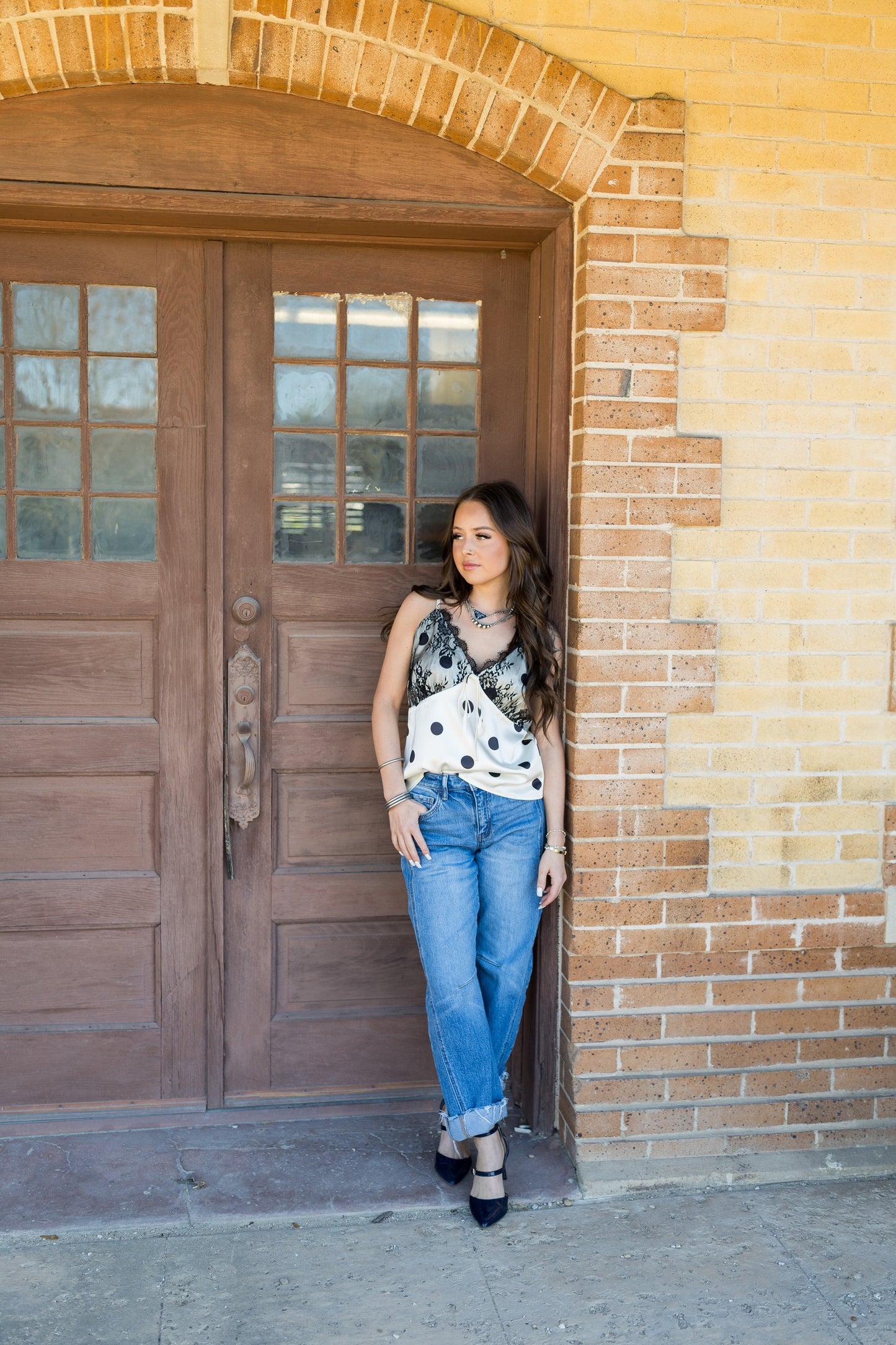 Satin Lace Polka Dot Top