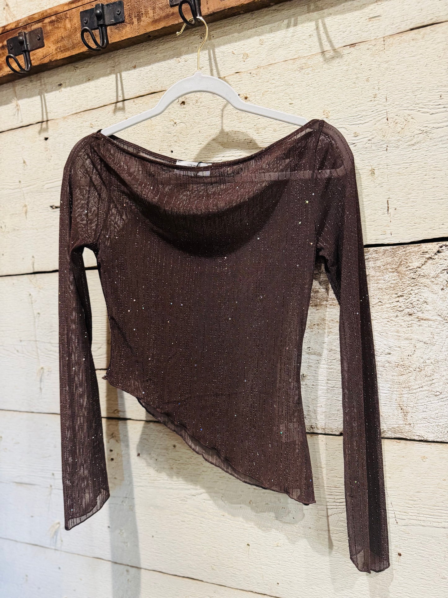 Brown Sparkle Mesh Top