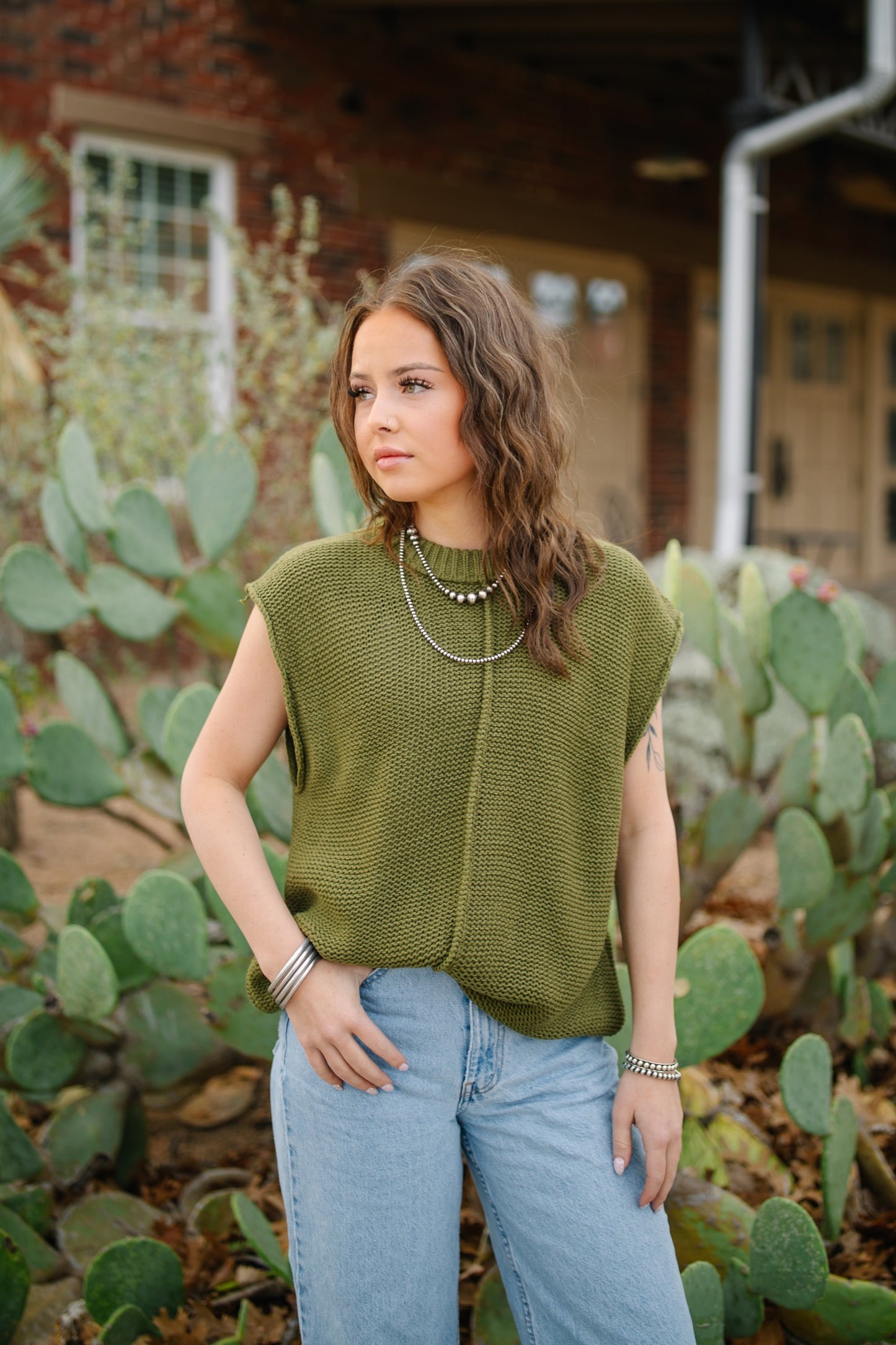 Olive Green Sleeveless knitted Top