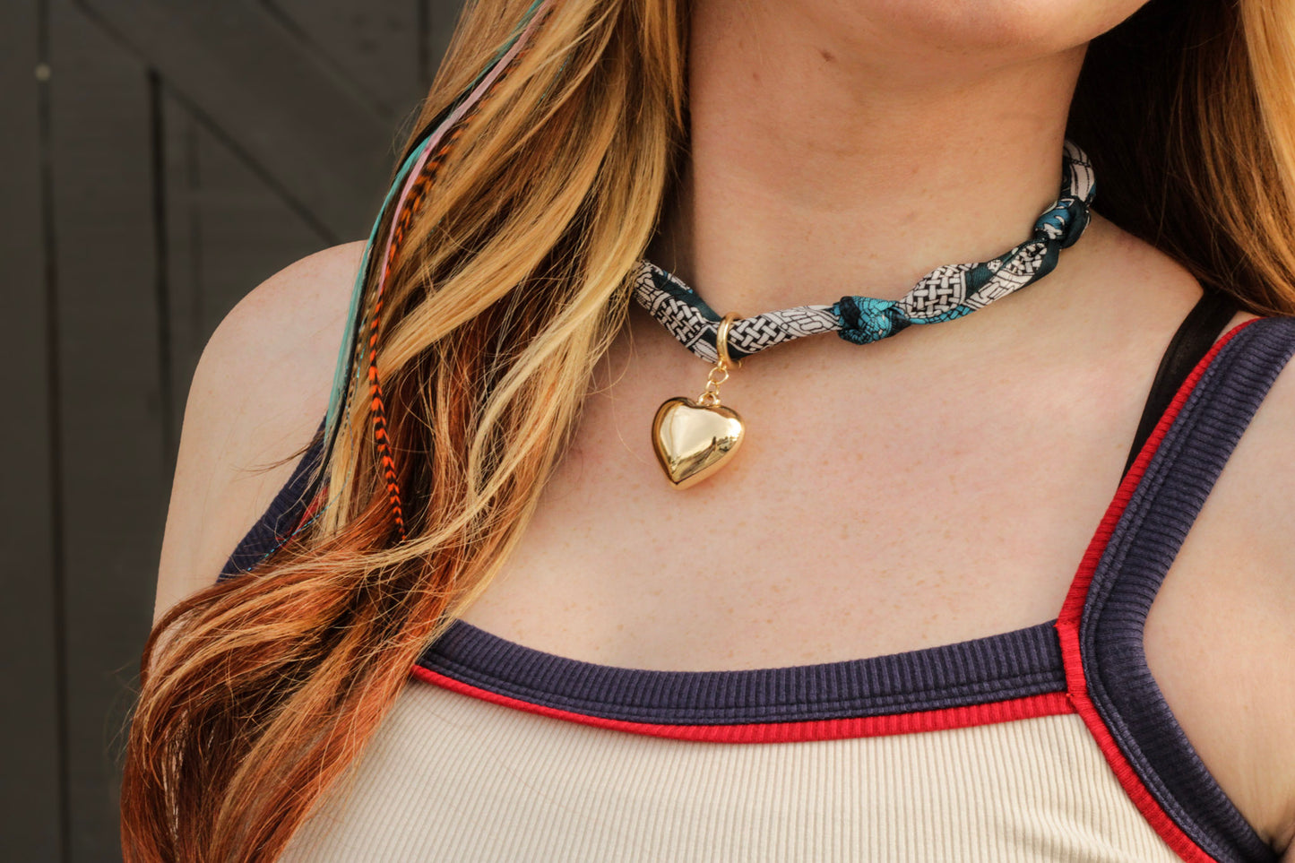 Blue Bandana Heart Necklace