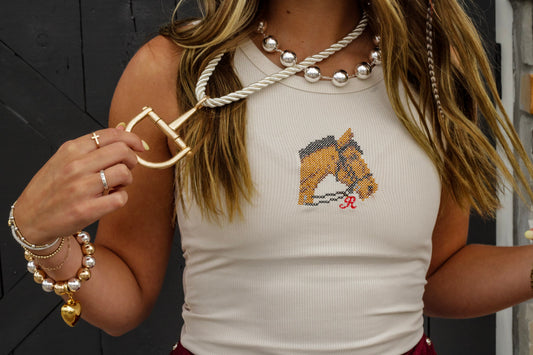 Horse Embroidered Ribbed Tank