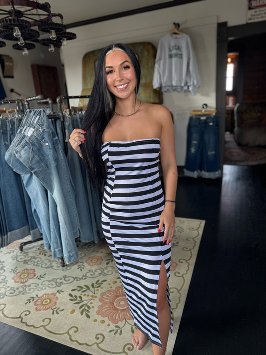 Stripped Black and White Dressed